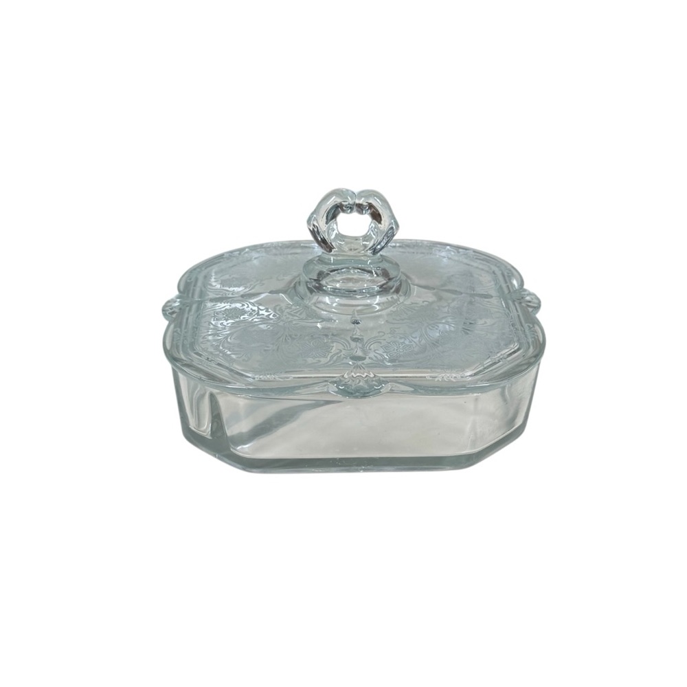 1930’s Paden City Ardith Pattern Square Divided Covered Candy Dish